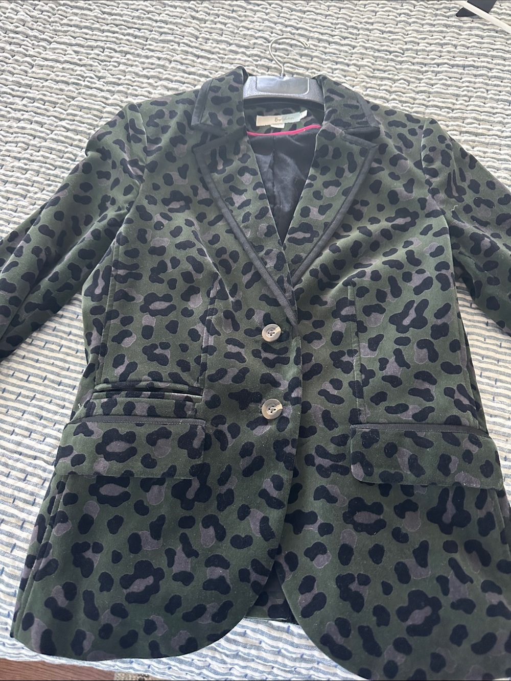 Boden Dark Olive and Black Leopard-Print Blazer